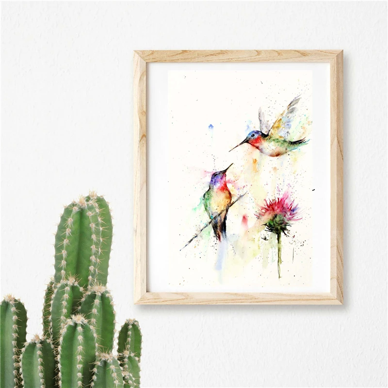 Hummingbirds акварельные настенные художественные холст постер и печать Картина