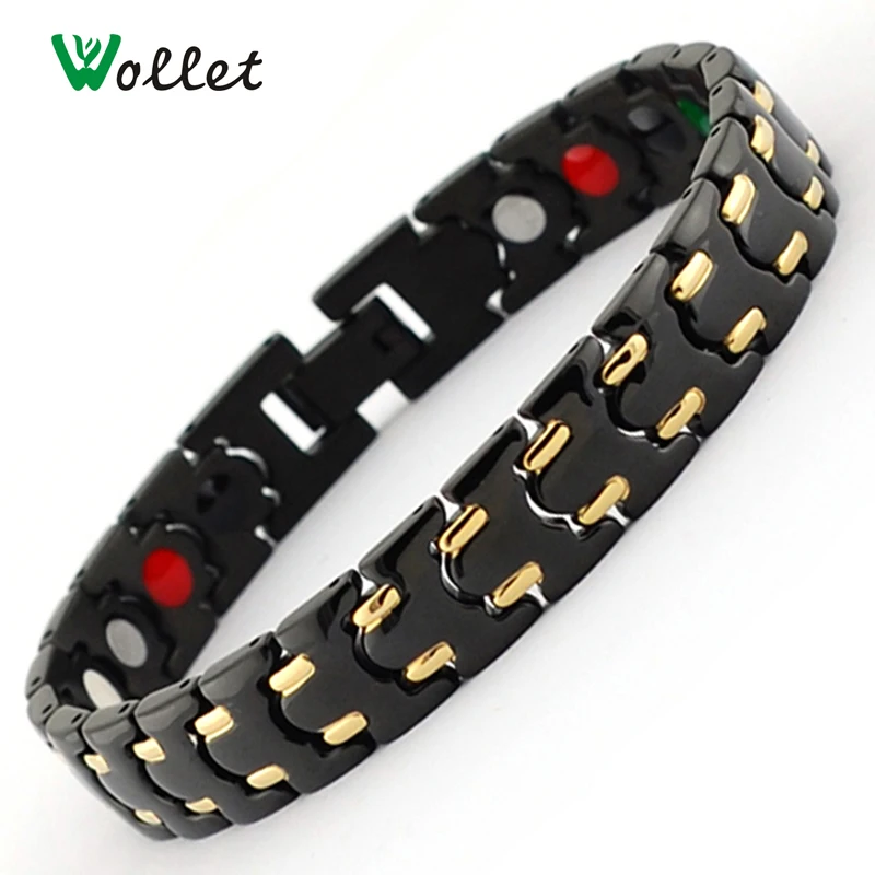 

Wollet Jewelry Stainless Steel Magnetic Bracelet Bangle Energy Health Black Gold Color Women Men Magnet 5 in 1 Germanium