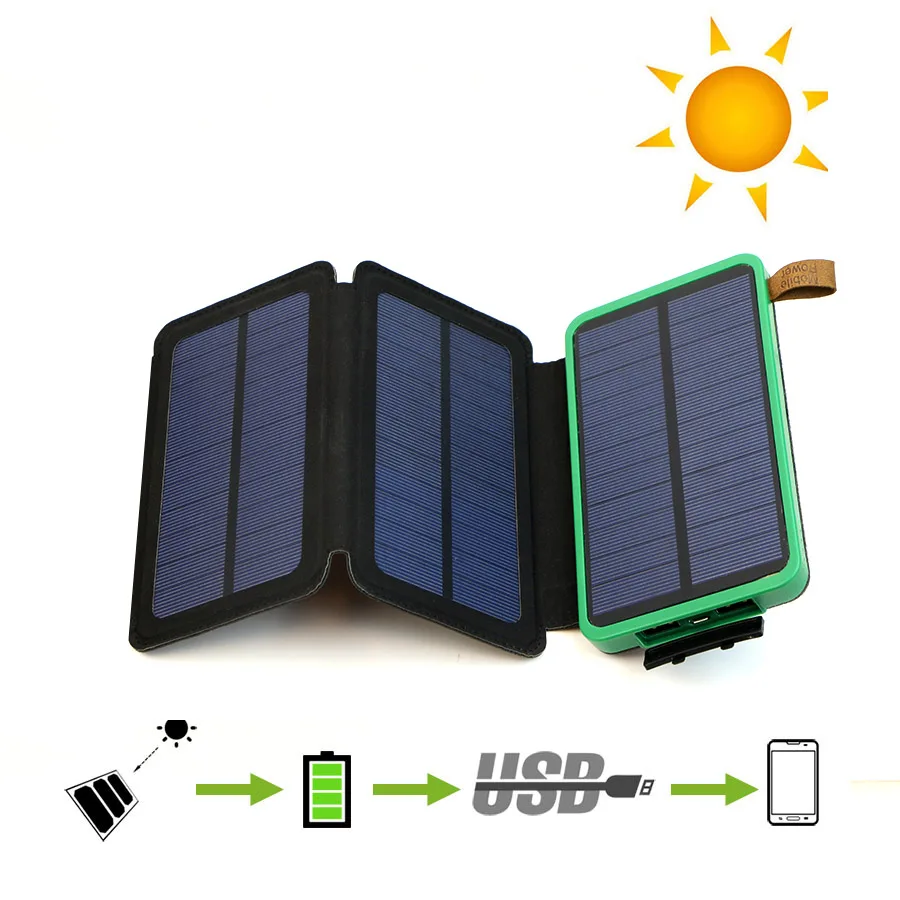 X-DRAGON Solar Power Bank 10000mAh Outdoor Solar Charger External Battery for iPhone Samsung xiaomi Cell Phones