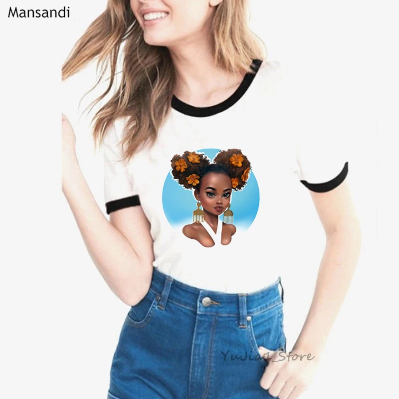 Африканская темнокожая девушка печати vogue Футболка женская меланин поппин рубашка tumblr одежда, футболка femme летний топ уличная футболка