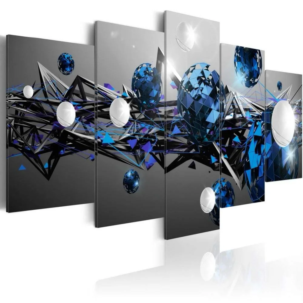 Large Modern Canvas Print Wall Art Geometric Milky Way Contemporary Blue Painting Abstract Artwork Decoration for Bedroom Office 5 Pieces Framed Ready to Hang (30x60, ELF12)