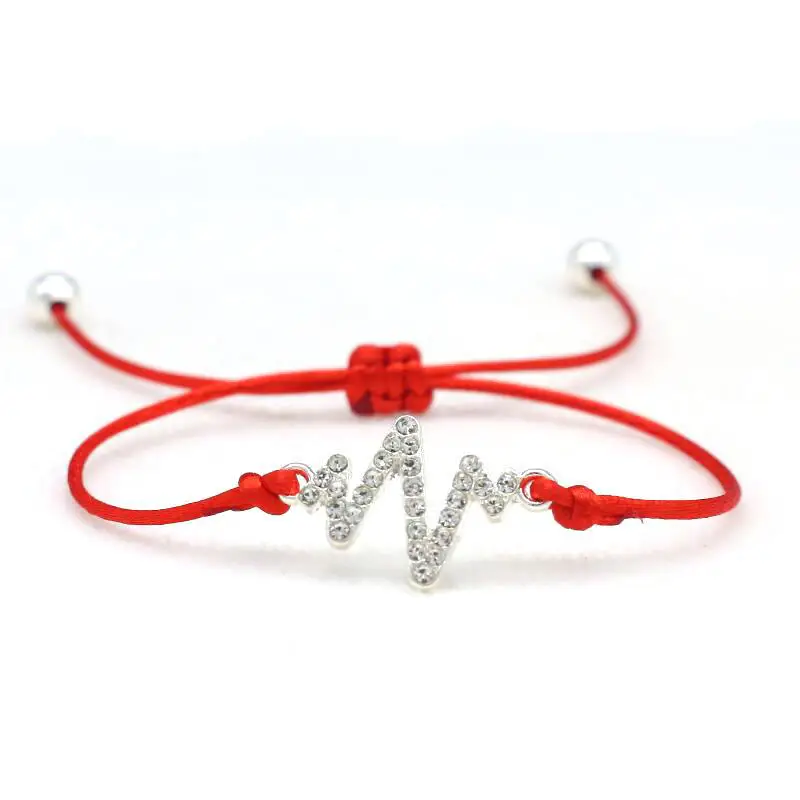 

Lucky Red String Rope Braided Heartbeat Bracelets Charm Simple Inlay Crystal Silver Color Life Tree Bracelet Women Jewelry