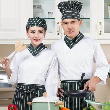 

(10sets-Cap&Shirt&Apron)White cook clothing cake long-sleeve work wear chef uniform canteen pastry overalls Restaurant uniforms