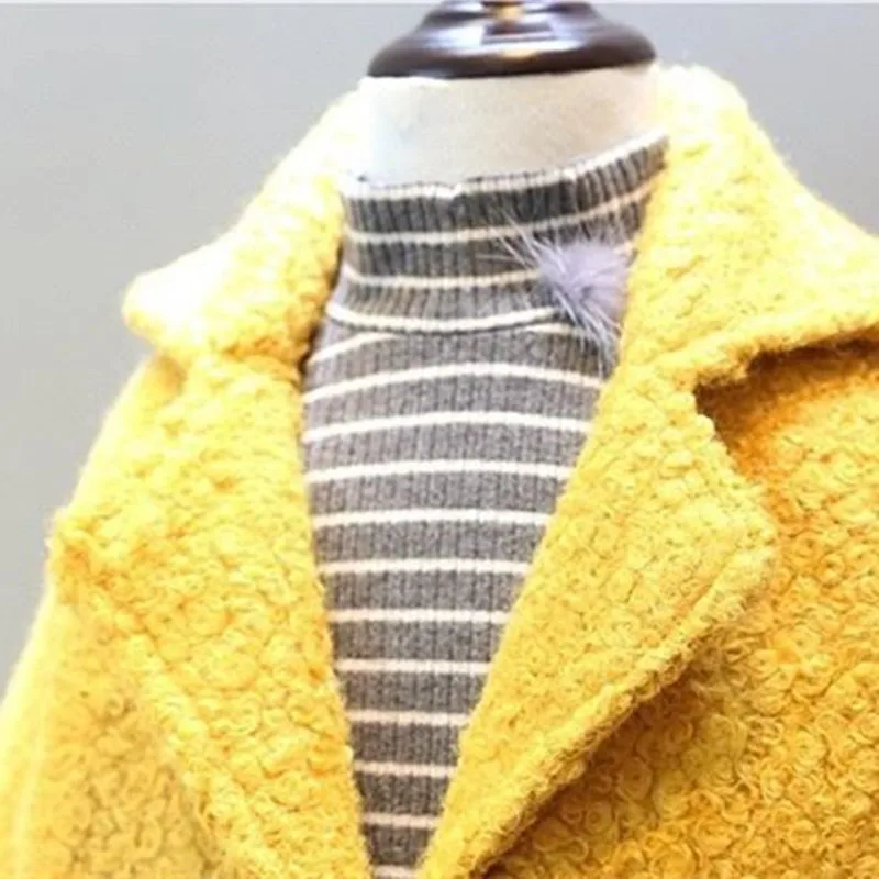 DFXD Baby Girls Autumn Winter Wool Coat Fashion Long Sleeve Soild Single-breasted Outwear High Quality Long Thicken Coat 2-8Y