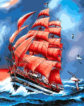 

Frameless oil painting by numbers paint by number for home decor canvas painting 4050 sailboat