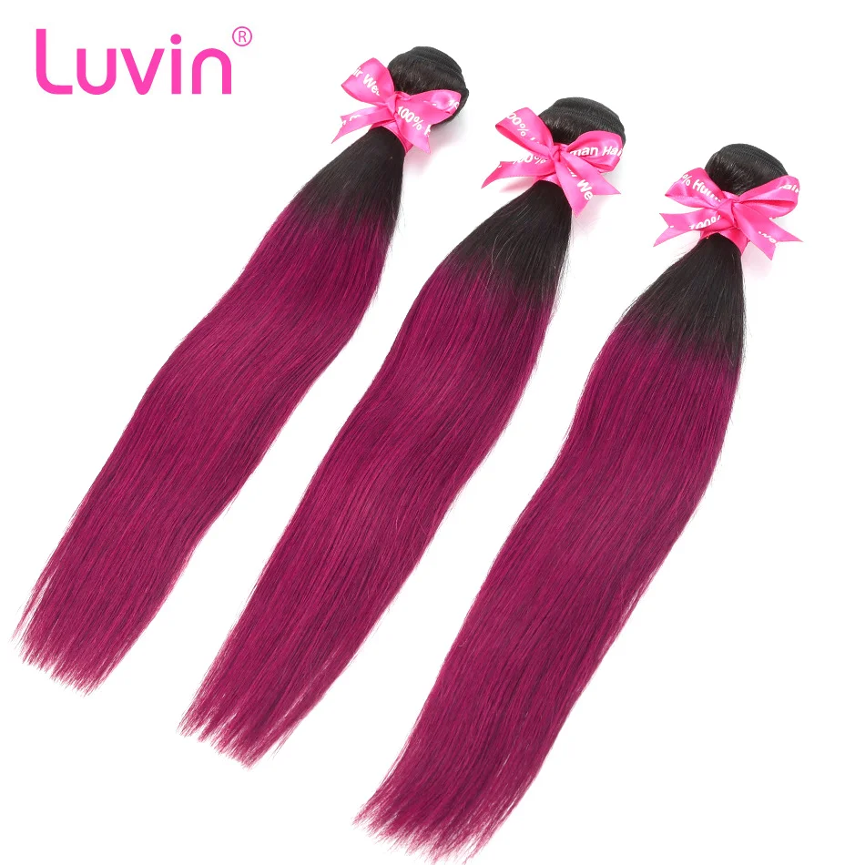 

Luvin Ombre Hair Brazilian Straight Hair 100% Remy Human Hair Weave Bundles Color T1B/Burgundy 99J Red Free Shipping