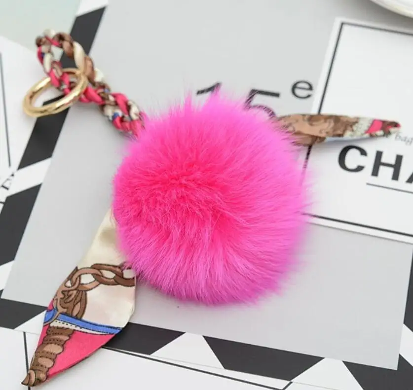 Мода 9 см Пушистый Настоящий Лисий мех мяч брелок для ключей бант мех помпон брелок помпон очаровательный брелок Женская сумка Подвеска - Цвет: hot pink
