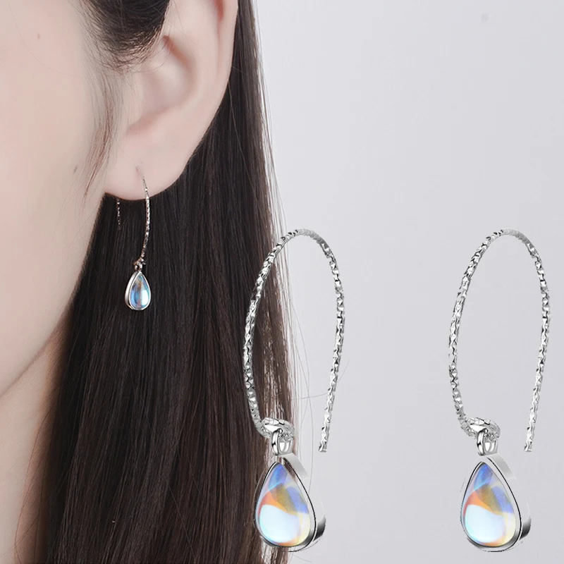 

Fashion Female Moonstone Stone Earrings 925 Sterling Silver Earrings For Women Beautiful New Korean Ear Jewelry 2019 oorbellen