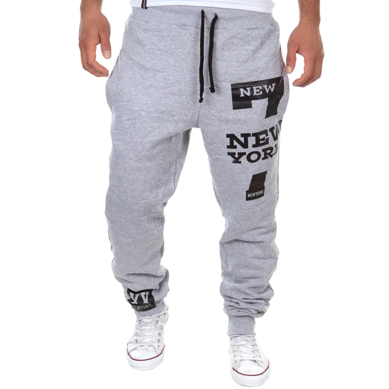 

WENYUJH 2019 New Men's Pants 7 New York Letters Print Sweatpants Joggers Male Cotton Lace-up Casual Trousers Pants Plus Size 3XL
