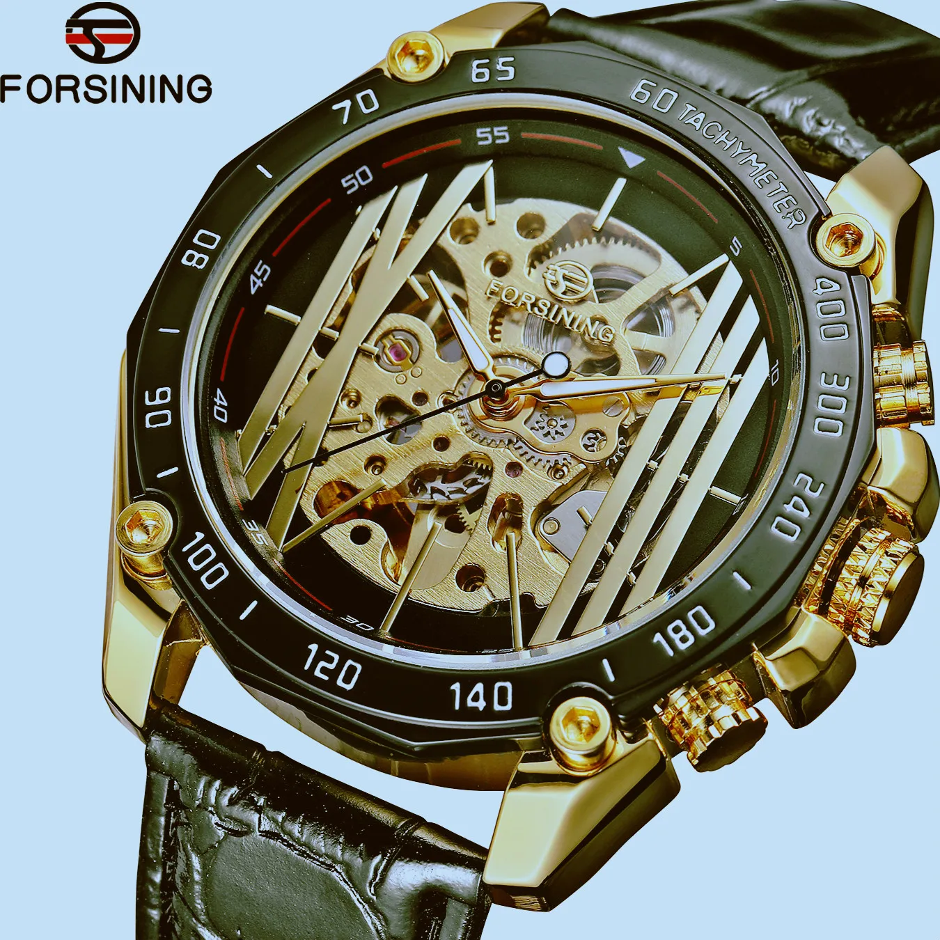 

Forsining Brand Steampunk Skeleton Luxury Golden Gear Movement Men Openwork Genuine Leather Automatic Mechanical Wrist Watches