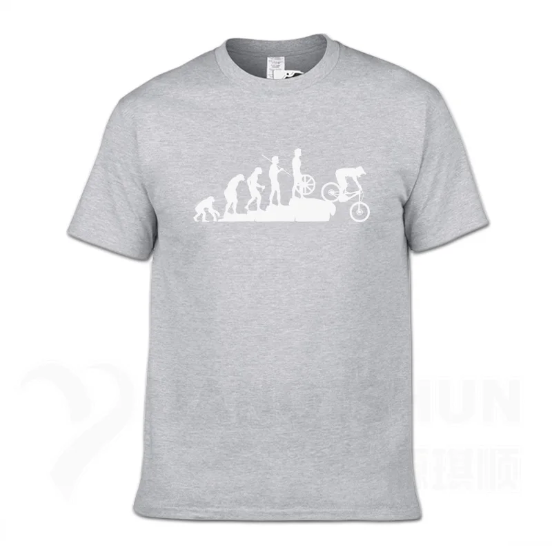 Интересный горный велосипед спуск футболка забавная Эволюция человека футболка мужская панк топы Футболка хипстер Хлопок велосипед Повседневная футболка - Цвет: Gray 1