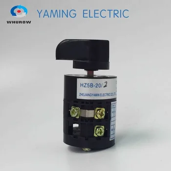 

Rotary switch HZ5B-20/2 changeover cam combination switch Ith 20A Ui 500V 50Hz 2 poles 3 position sliver point contacts