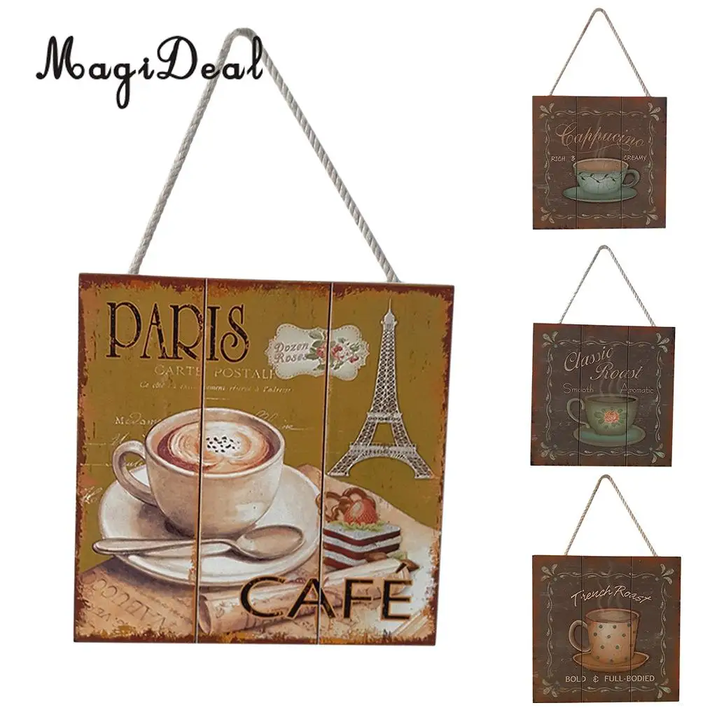 20x20cm Shabby Chic Solid Wood Coffee Sign Plaque Cafe Bar Dining Room Hanging Decor