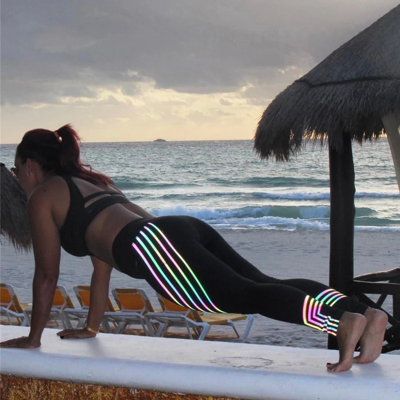 Laser Reflective Women Fitness Leggings High Waist Women Workout Leggings Laser Glow Stripe Casual Fitness Leggings Push Up Laser Reflective Women Fitness Leggings High Waist Women Workout Leggings Laser Glow Stripe Casual Fitness Leggings Push Up