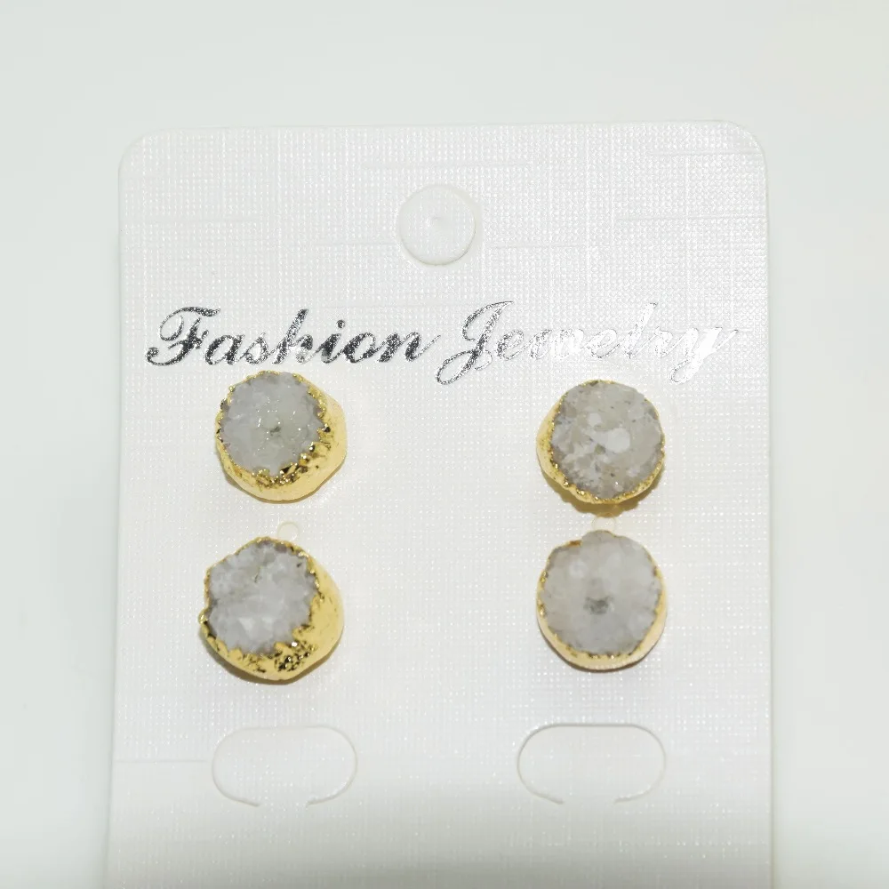 

1pc Gold Bezel Natural Crystal druzy Quartz stud women earrings natural stone geode druzy stone round earrings for girl gift