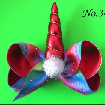

10 BLESSING Good Girl Two Tone 6" Flash Unicorn ABC Hair Bow Clip Rhinestone