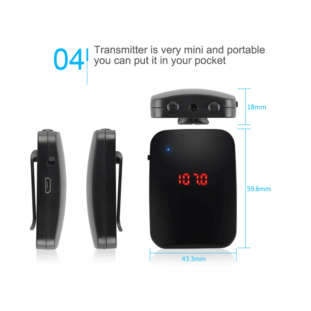 Transmissor de Rádio Fone de Ouvido Guia de Turismo Microfone sem Fio Ulanzi fm Colar Microfone Clip on - Image 5