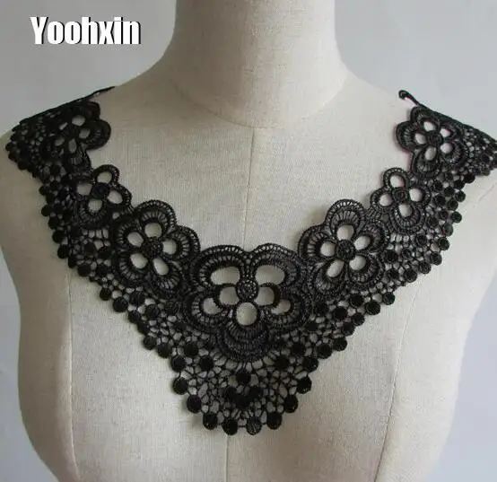 

Modern black cotton embroidery flower lace collar Fabric Sewing Applique DIY guipure dubai ribbon trim neckline wedding decor