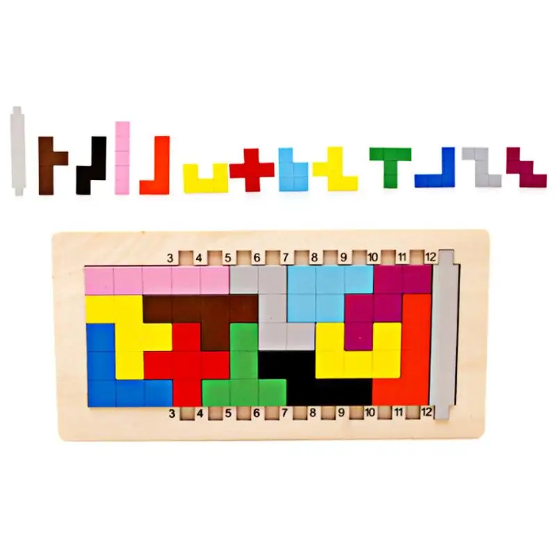 Colorful Wooden 3D Puzzles Toys Kids Tangram Tetris Game Brain Teaser Toys Children Preschool Educational Toy Jigsaw Puzzle Toys