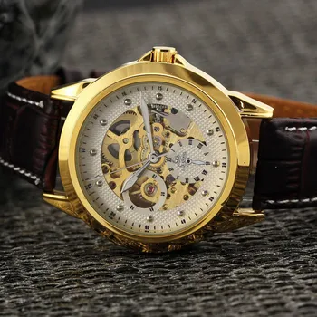 

SHENHUA Mens Watches Top Brand Luxury Business skeleton Mechanical Watch Men Leather Wrist Watch Men Clock Male Reloj Hombre
