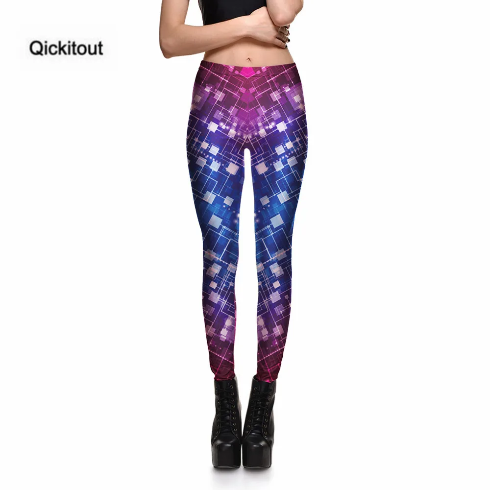 Qickitout Leggings Women's Gradient Color Geometric box Stitching