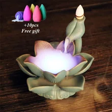 Керамика светодиодный горелка для благовоний в виде лотоса водопад обратного потока ладан держатель Арома дым фонтан Кадило