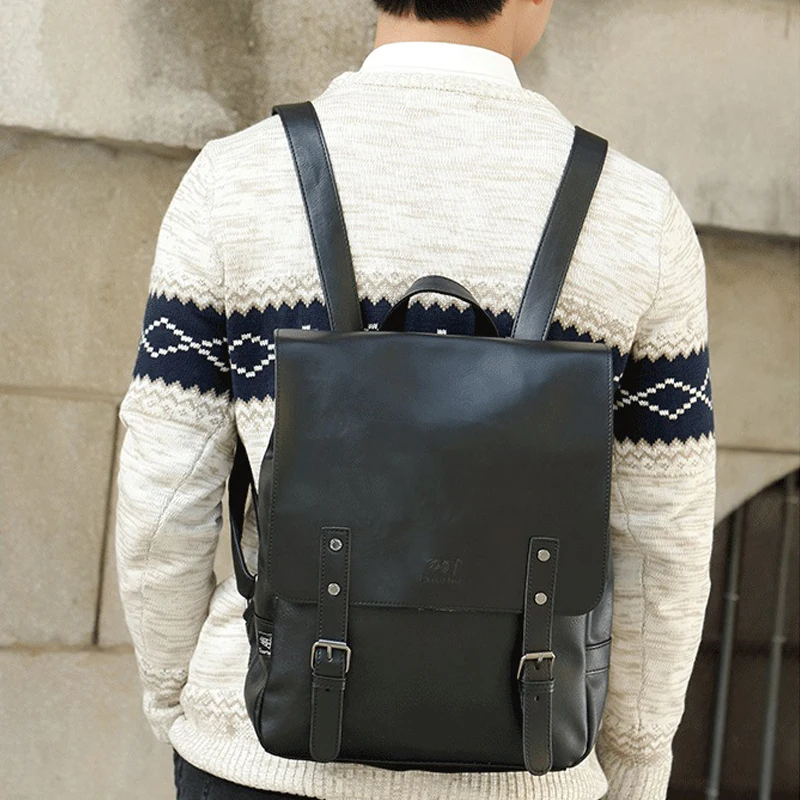 Mochila de cuero de marca de tres cajas para hombres, Mochila escolar, Mochila de moda para ordenador portátil, mochilas de viaje Vintage para Colegio, Mochila masculina