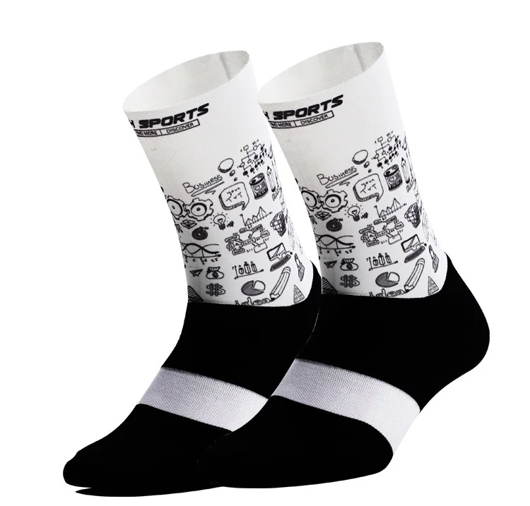 Новые сетчатые носки для велоспорта, гольфы для мужчин, дышащие Нескользящие Компрессионные носки для пеших прогулок, лыж, баскетбола, спортивных носков - Цвет: Белый