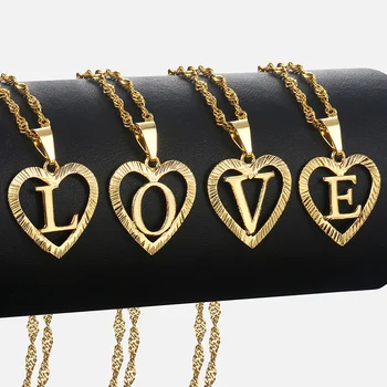 

Women's Girls A-Z Initial Letter Pendant Heart Necklace Gold Alphabet Charm Wholesale Jewelry Valentines Gifts for Women