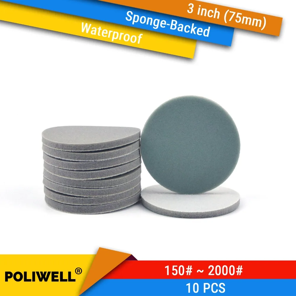 

10PCS 3 Inch(75mm) Sponge-Backed Hook&Loop Waterproof Sanding Discs Round Sanding Sponge for Rotary Tools Polishing Accessories