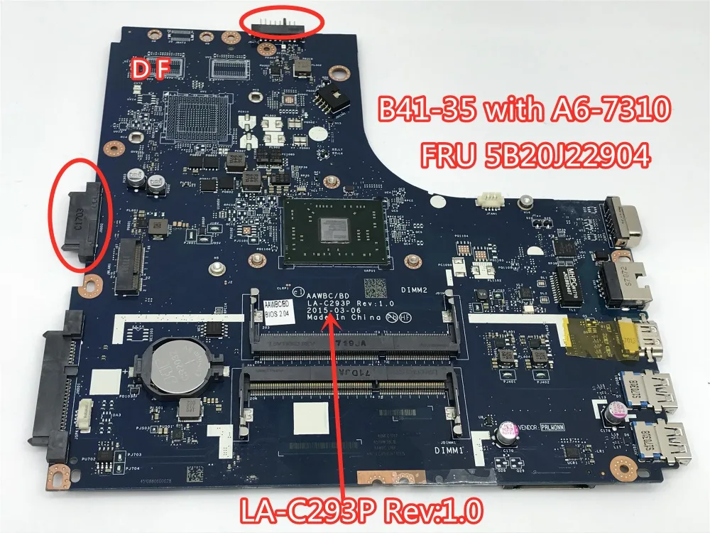

Free Shipping AAWBC/BD LA-C293P Laptop motherboard For Lenovo B41-35 Mainboard with A6-7310U FRU 5B20J22904 100% tested