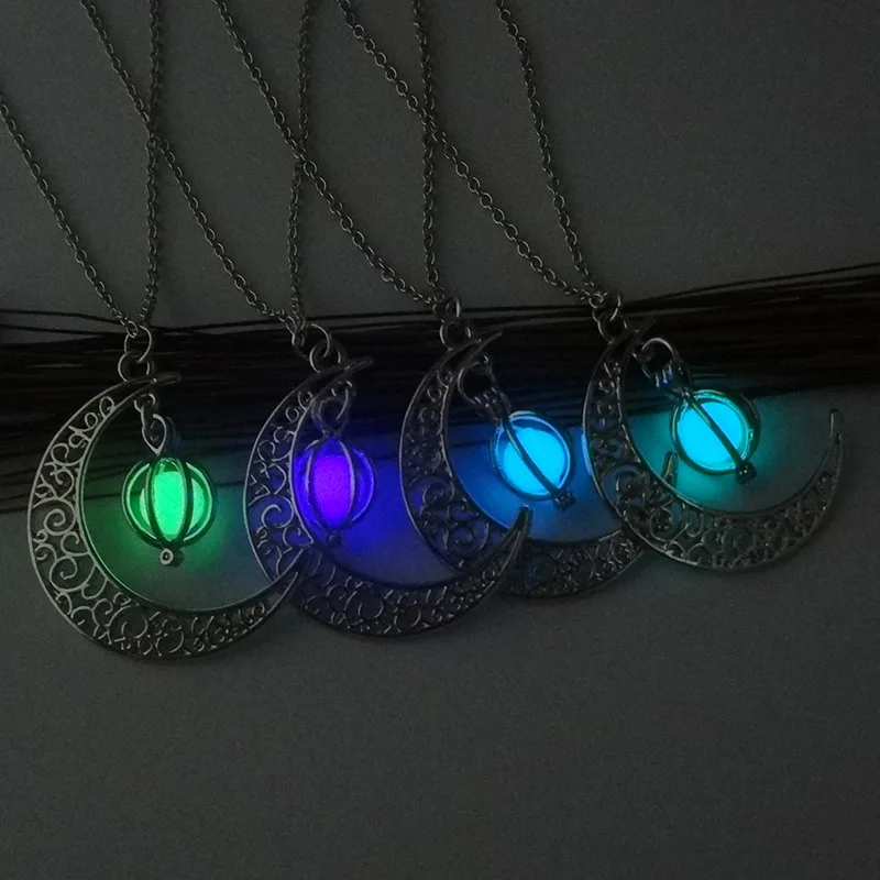 

shine moon silver chain Luminous charm necklace with stones Fashion trinket jewelery pendant women's jewelry statement necklaces