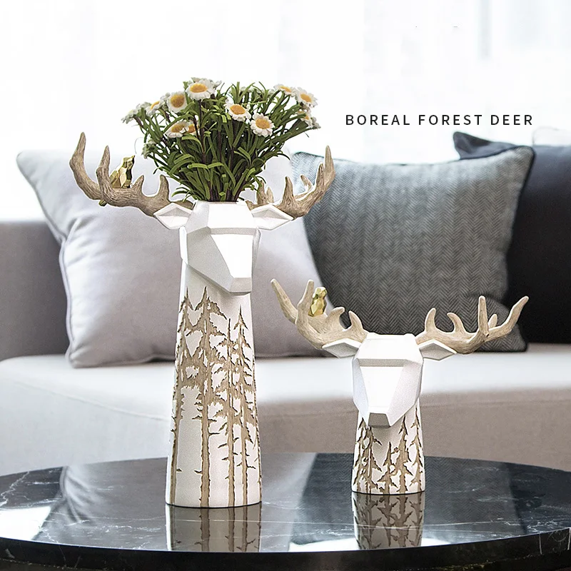 

Decoration Resin Vase Home Furnishing European Geometric White Deer Head Flower Crafts Wedding Gift