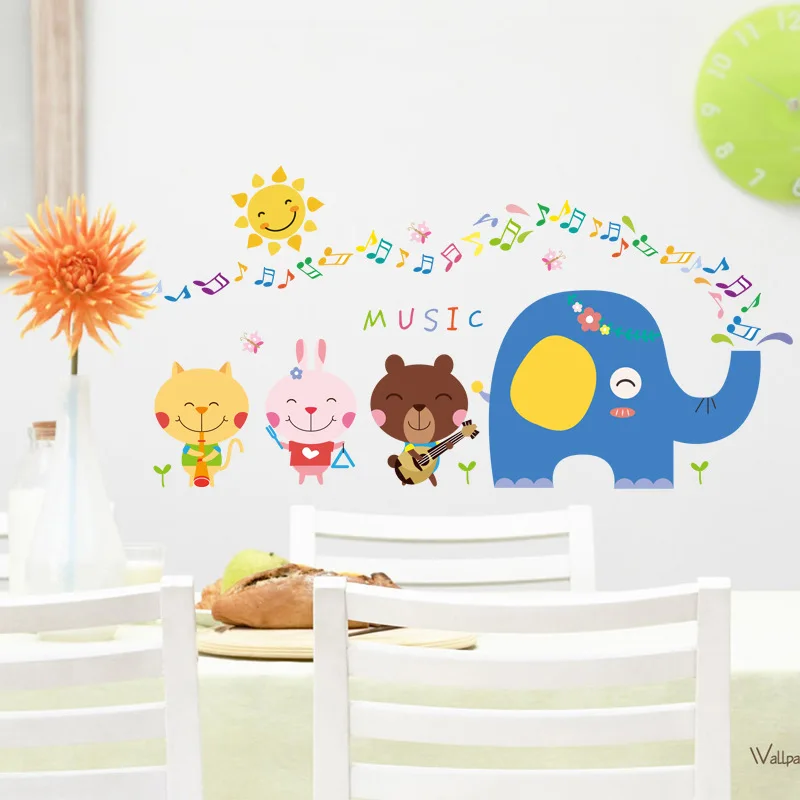 Мультипликационный Слон милый животных полоса стикер на стену s для детской комнаты дома Переводные картинки для художественного декорирования декоративные обои стикер для детской комнаты