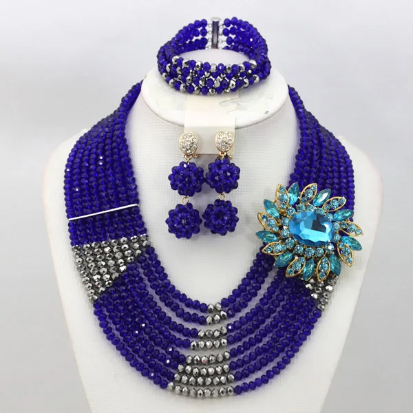 Classic Royal Blue Jewelry Set for Women 8 Layers Gold Champagne