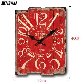 

Meijswxj Clock Saat Relogio De Parede 30cm*40cm Living Room Decorated Wooden Wall Clocks Retro Creative Home Decoration Watch