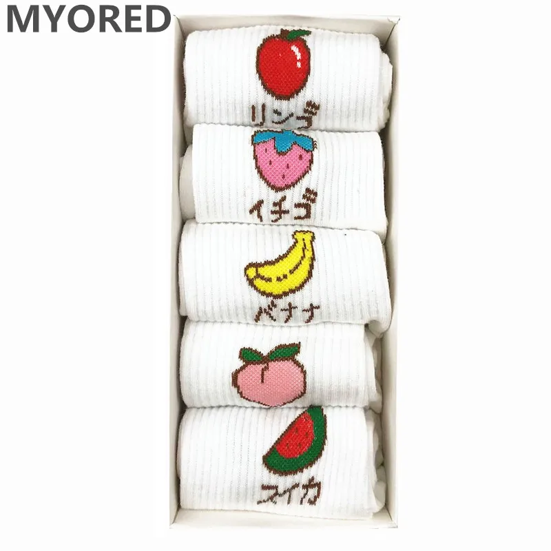 

MYORED 5pairs/Lot women socks funny cotton cartoon fruit pattern socks banana watermelon peach colorful socks for girls NO BOX