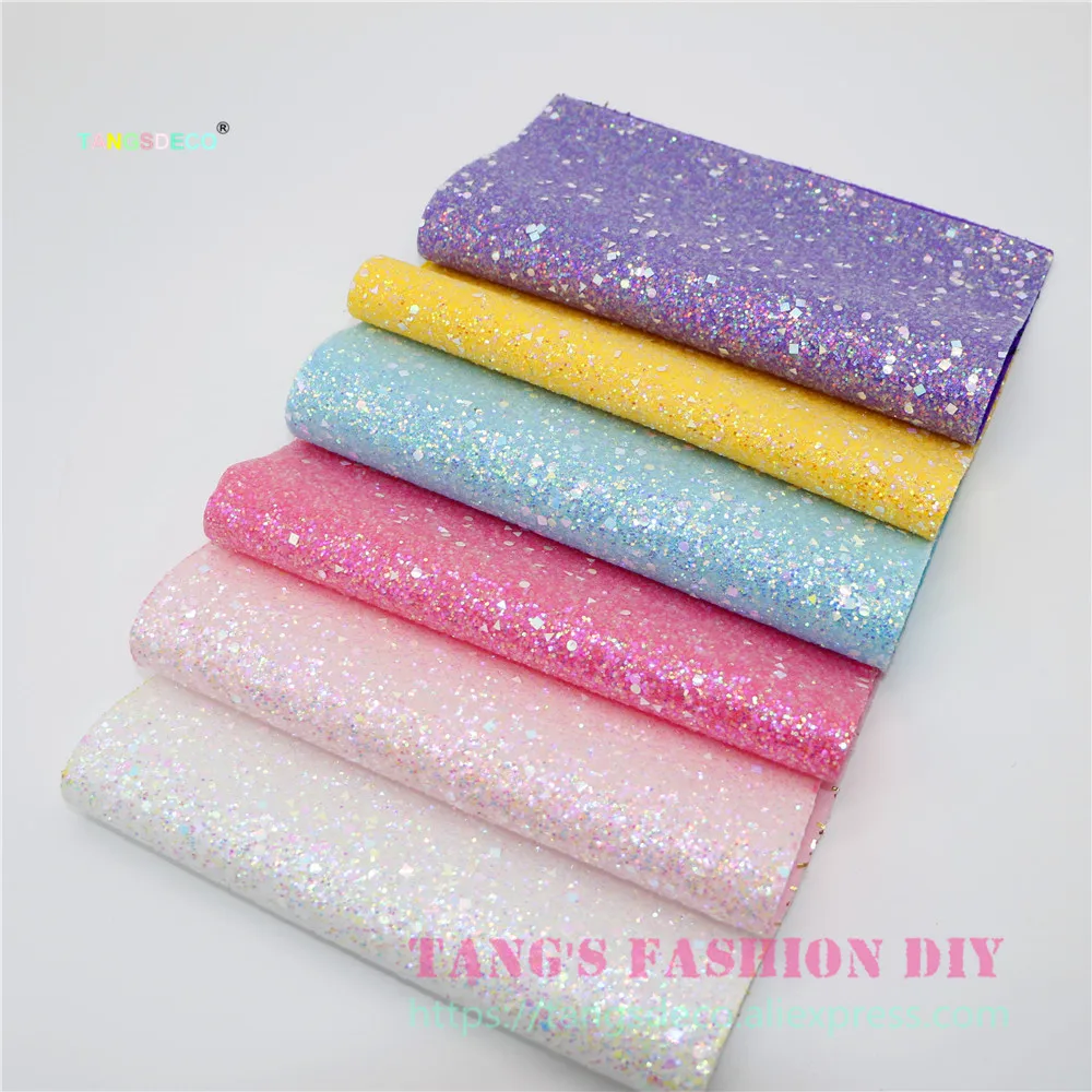 6pcs--20x22cm DIY Hair Bow Material Candy Color Chunky Glitter PU Synthetic Faux Leather