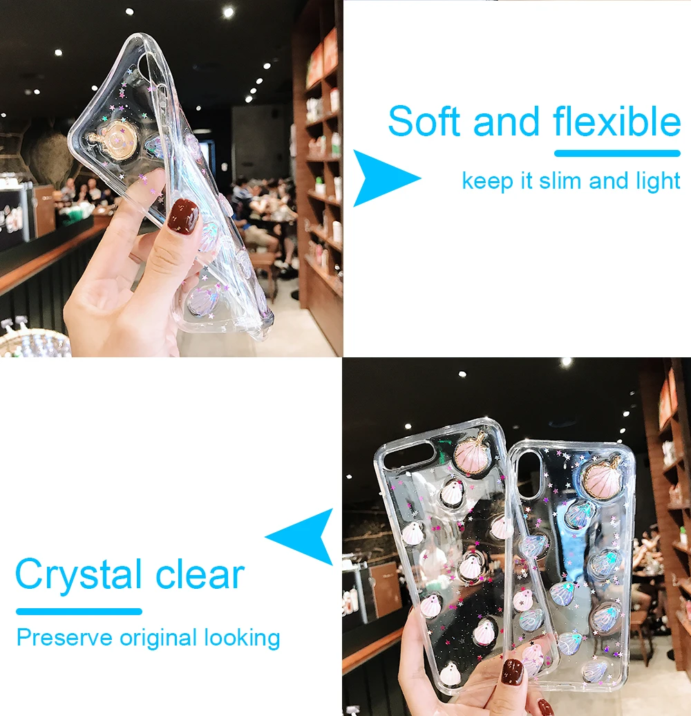 NYFundas Luxury Conch Shell For iPhone 8Plus 7 6 6 S Plus X 10 Case Silicone Soft Back Cover Fashion Clear Accessory Smartphones (3)