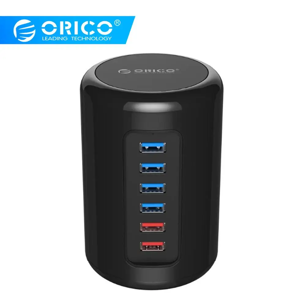 ORICO Mac дизайн 4 порта USB3.0 концентратор с двумя портами супер зарядного устройства для Windows XP Vista 7 8 Linux Mac OS-черный