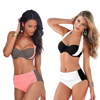 

Hot Brazilian Patchwork Halter Sexy High Waist Women Swimsuit 2018 Plus Size XXL Bikini Set Push Up Bathing Suit Swimwear Female