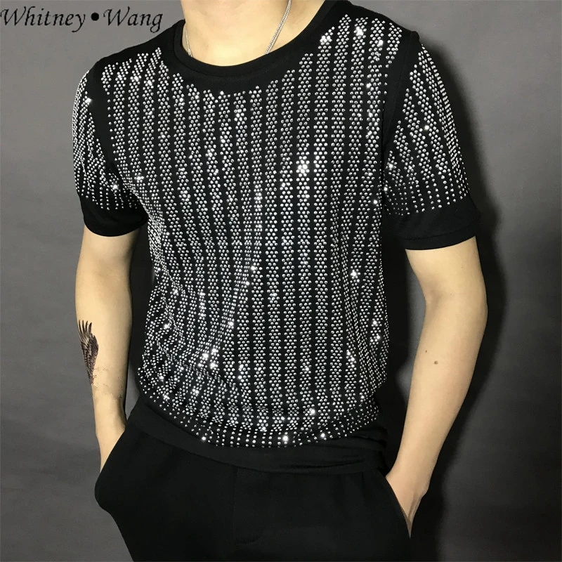 WHITNEY WANG 2019 Summer Fashion Streetwear Bling Bling Rhinestone t ...