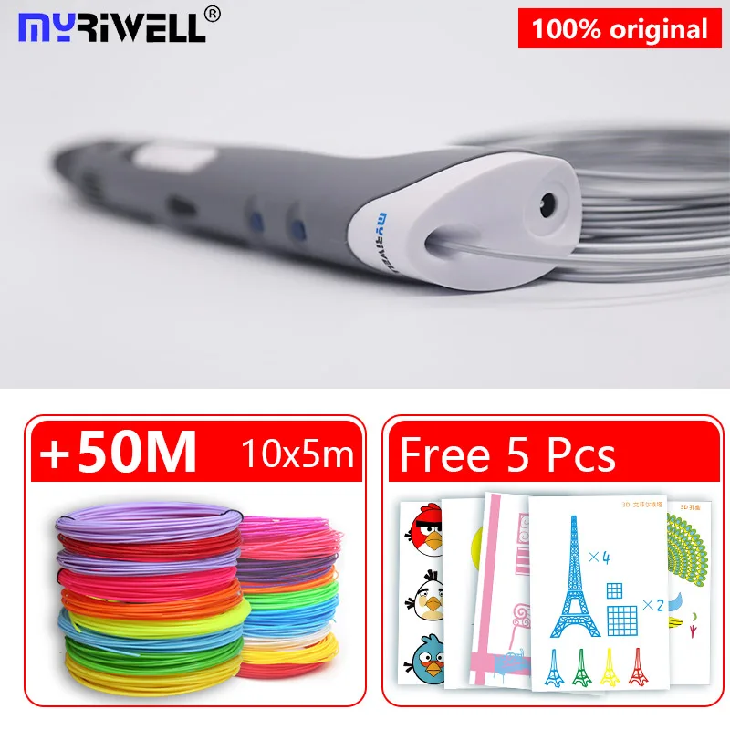 Myriwell 3d Ручка rp100a abs Филамент pla 1,75 мм 3d печатная ручка 3 d ручка искусство 3d ручки для детей Инструменты для рисования 3D Ручка abs пластик - Цвет: gray ABS50