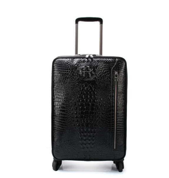 Travel tale Спиннер подлинной кожаный чемодан крокодил Тип коровьей кожаная сумка для ручной клади для кабины багажа - Цвет: black 20 inch