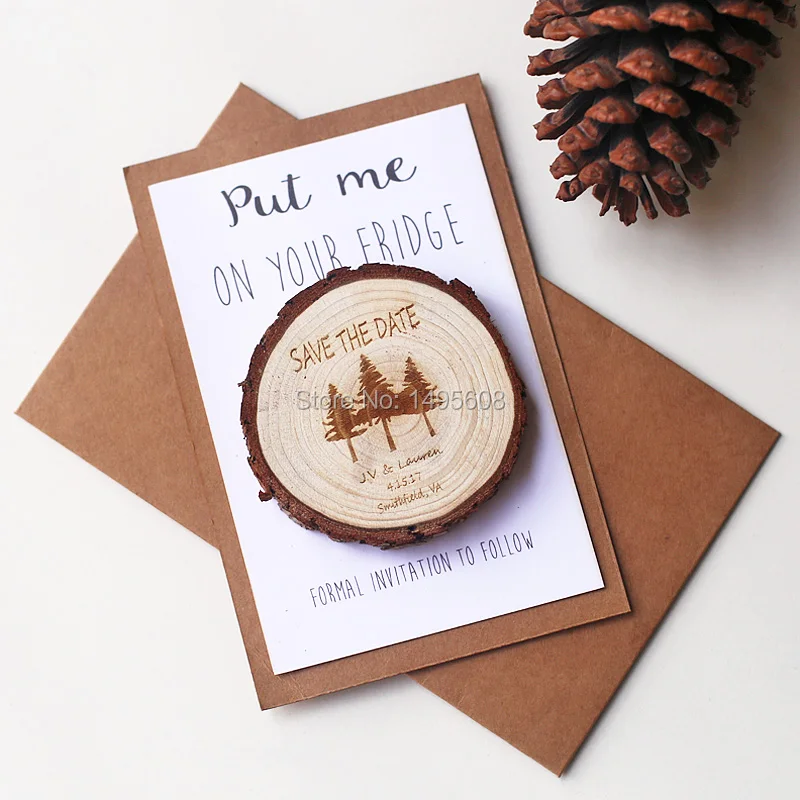 Wooden Slice Save The Date Magnet Rustic Wedding Magnets Pine
