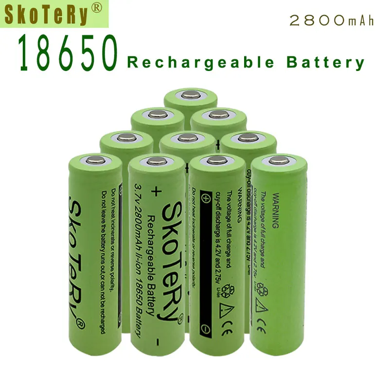 12 шт. зеленая батарея SkoTeRy 2800mah 18650 3 7 V литий-ионная аккумуляторная для