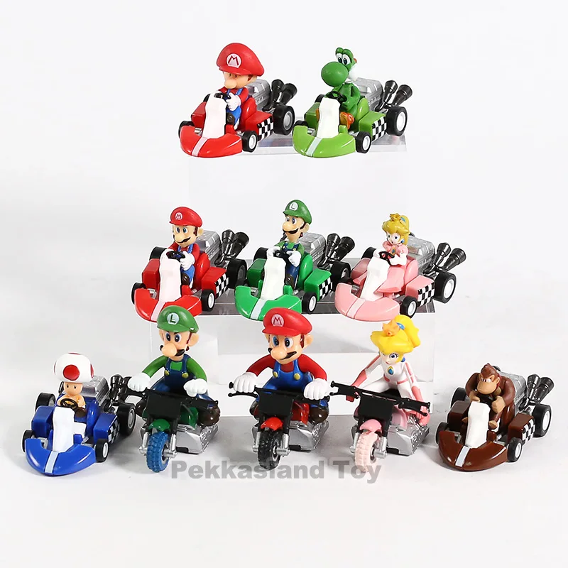 10 шт./компл. аниме Figura Super Mario Bros Kart Pull Back автомобиль милый ПВХ фигурка Коллекционная кукла модель игрушки для детей