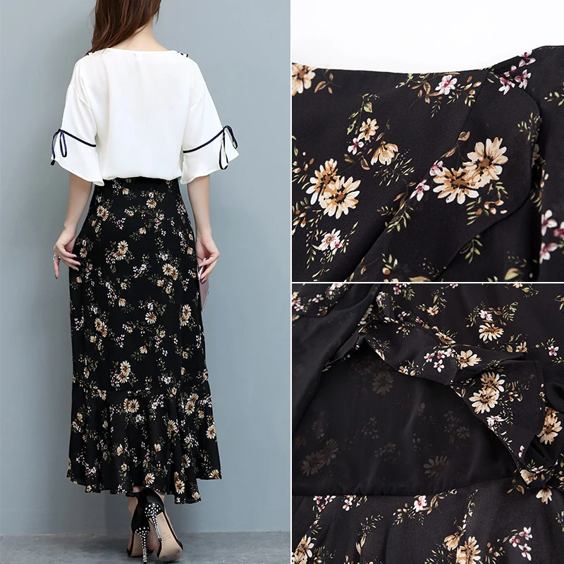 Delgado Tendencia De Larga Falda Nueva Chica Floral Alta Moda Lado Gasa Mujer See Asimétrica Temperamento Chart Corea Calidad La Cintura Verano tIvq6Z