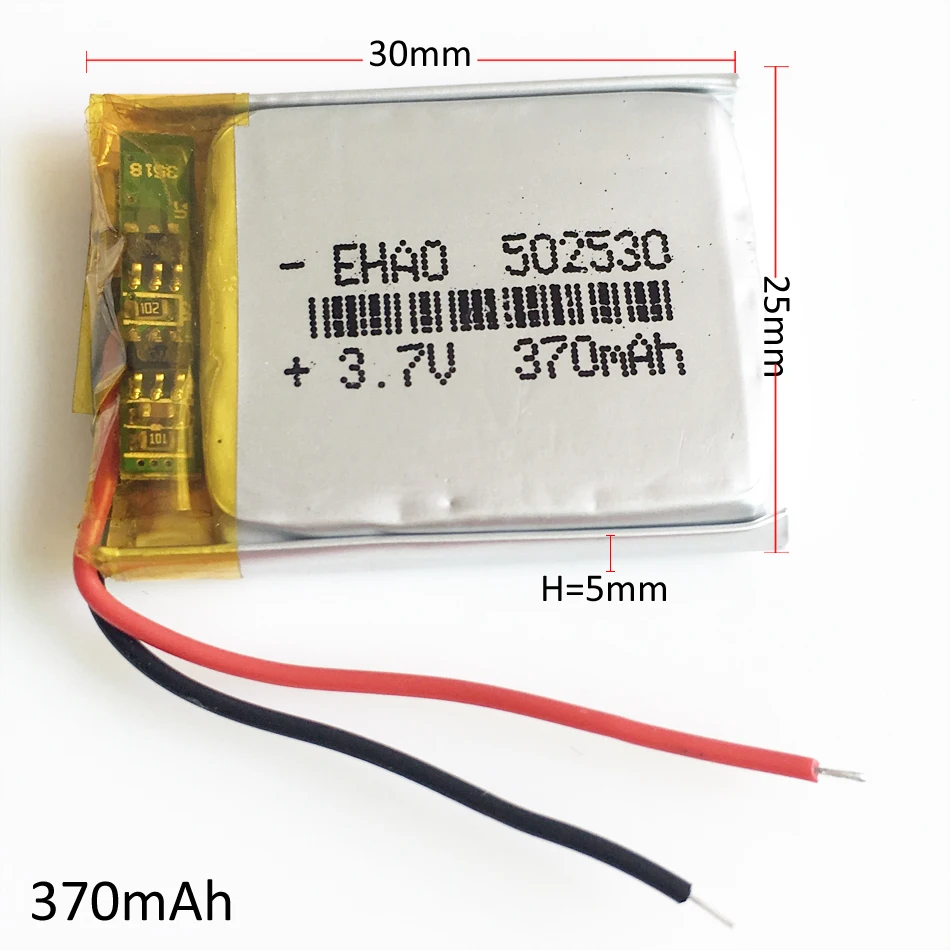 3,7 V 370mAh батарея 502530 литий-полимерная LiPo литий-ионная аккумуляторная батарея для Mp3 gps psp электронная часть для мобильного телефона 5*25*30