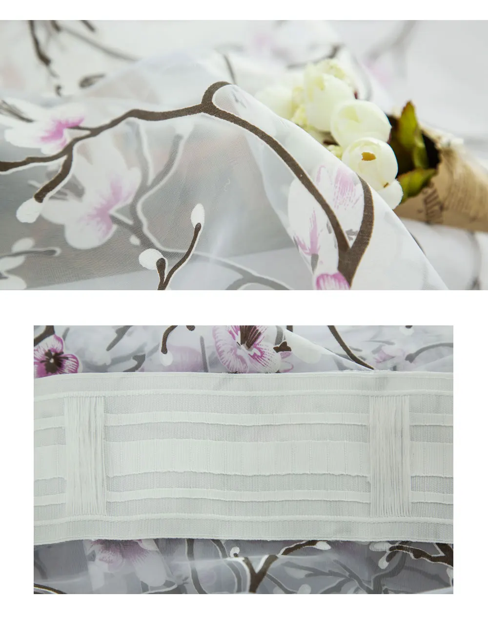 Цветочные тюлевые занавески из органзы чистой ткани на окно, прозрачные шторы панели готовые крюк стержень карман втулка